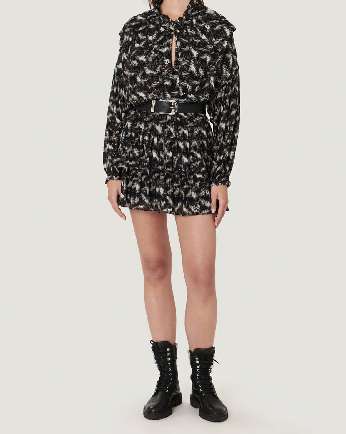 TYGA PATTERNED RUFFLE SHIRT DRESS image number null